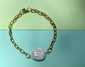 Bracelet « Hoku », bracelet de perles, keshiperle, perles, perles d’eau douce, or, acier inoxydable, bracelet, stainless steel, pearls, 19 cm