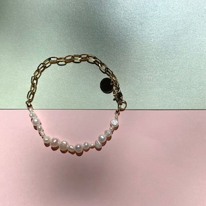 Bracelet &quot;Kala&quot;, pearl bracelet, arm chain, freshwater pearls, gold, stainless steel, bracelet, stainless steel, pearls, 19 cm