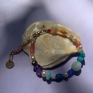 Bracelet, pearl bracelet, bracelet, colorful, rainbow, gemstones, freshwater pearls, rainbow, gemstones, gold, gold-plated, pearls