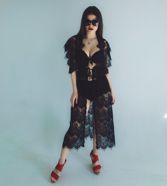 long black lace beach cover up