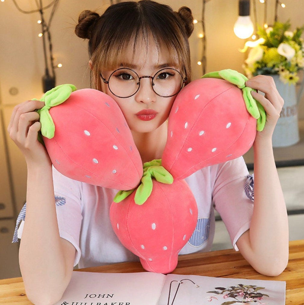 Kawaii Strawberry Plush Mochi Stuffed Animal Toy Plushie Etsy