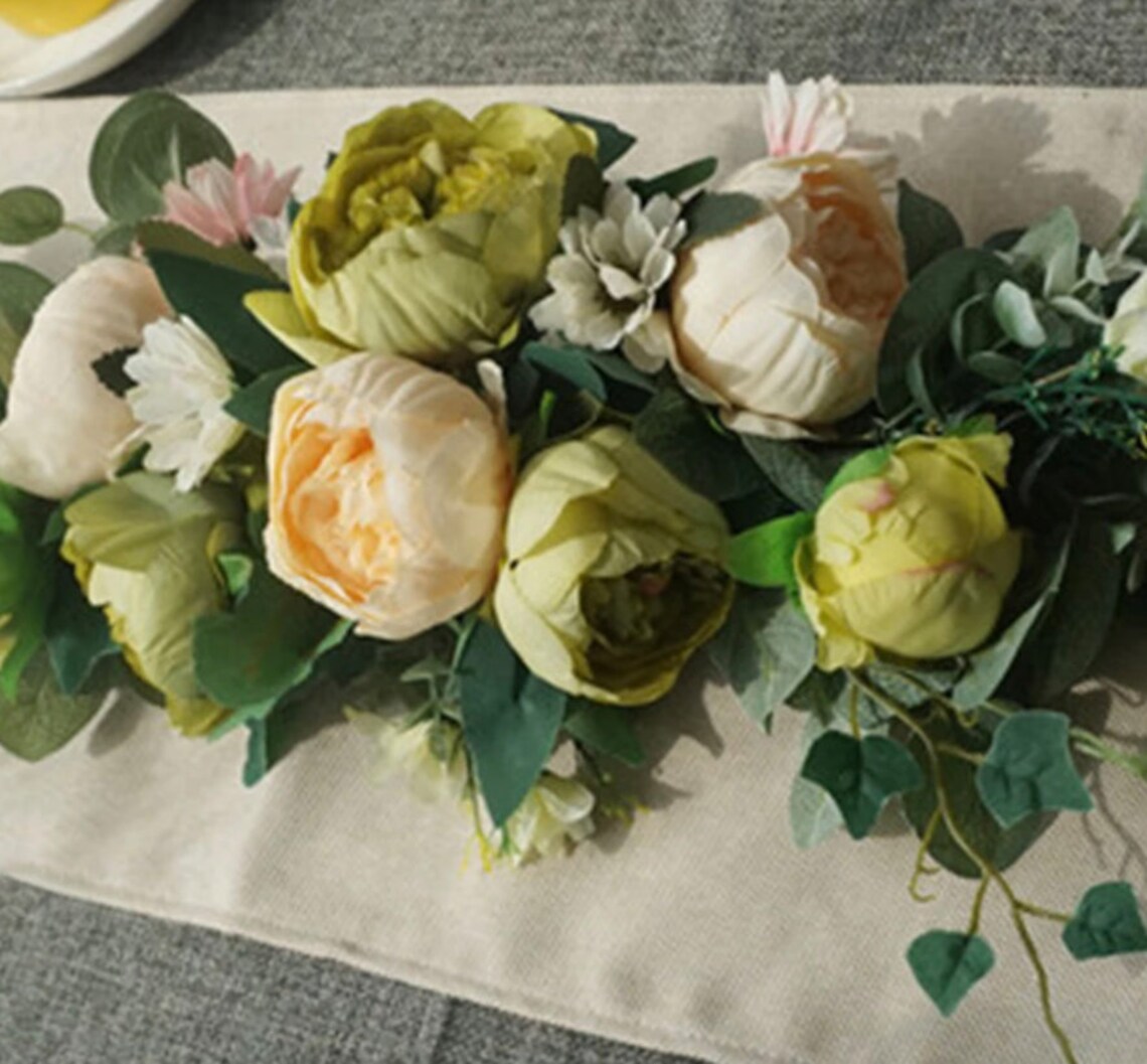 Faux Pink Rose Sunflower Garland Wreath Etsy