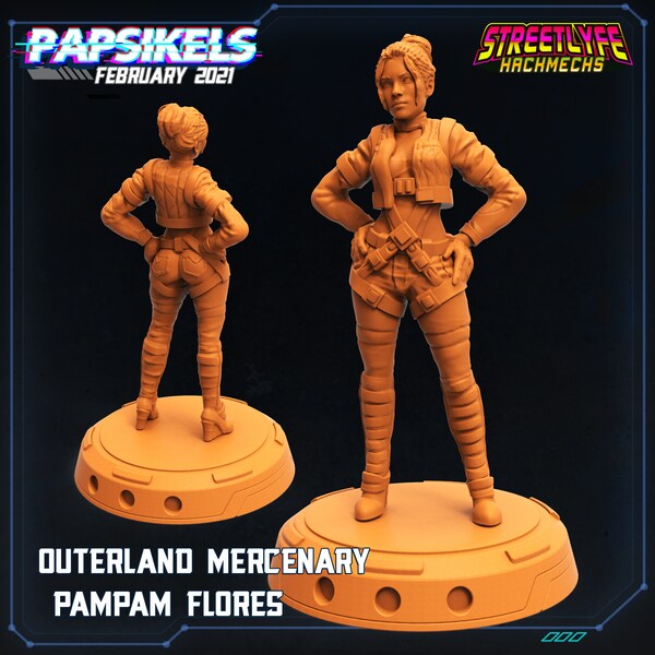 Cyberpunk Female  Mercenary Pampam Flores Scifi RPG Roleplay Game Wargame Miniature By Papsikels Miniatures Suit Deadzone / Shadowrun etc