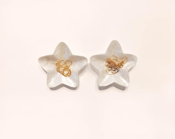 Mother of Pearl Star Ring Dish - Soft White Seashell Trinket Plate, Set of 2