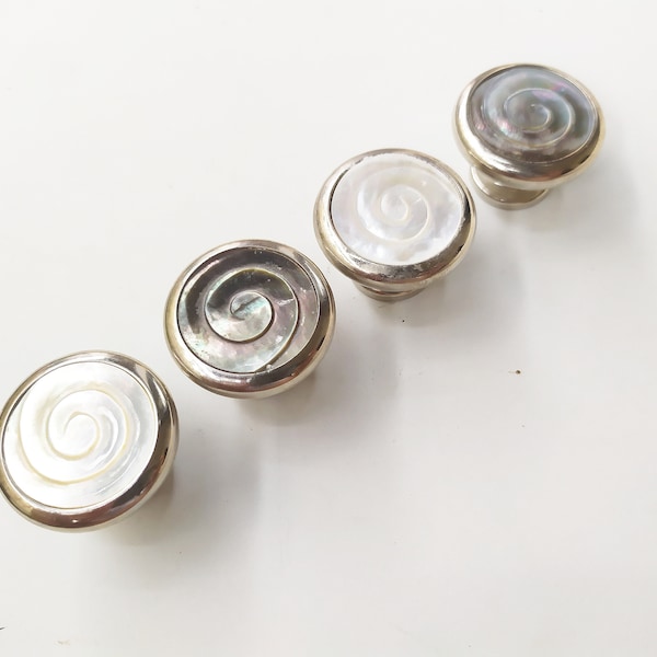 Inlaid Mother of Pearl Small Round Knob - Pearl Cabinet knob with Swirl Pattern , set of 2