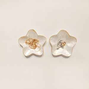 Star Soft Seashell Ring Dish - White Soft Mother of Pearl with Gold edge Trinket Plate, set of 2