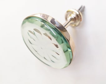 Inlaid Engraved Mirror Round Holdback - Glass Curtain Tieback