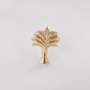 Palm Tree Brass Polished Knob - Antique brass tree cabinet knob, set of 2.