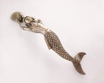 Mermaid Brass Door Pull - Contemporary Cast Metal Handle