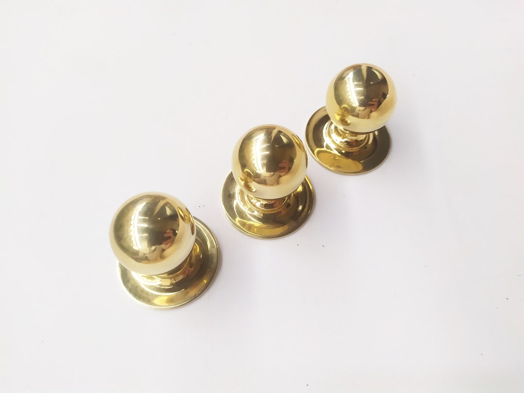 Solid Brass Polished Knob Brass Round Ball Knob Set of 2. Etsy