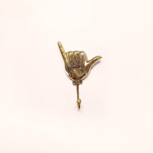Hang loose brass wall hook, polished brass shaka sign coat rack