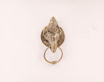 Elephant Head Brass Door Knocker - Antique God of Mammoth Brass Decor