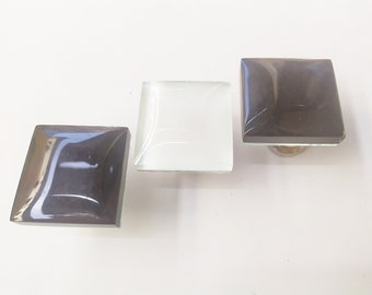 Glas handgeschilderde zwart-witte knop - kleurrijke vierkante knop, set van 2
