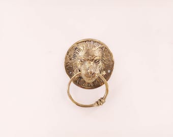 Lion Head Brass Door Knocker - Antique King of Beasts Brass Decor