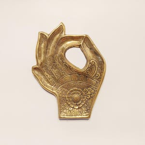 Hand palm brass ring dish, antique brass trinket plate
