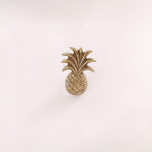 May include: A gold-colored pineapple-shaped decorative object. The pineapple has a textured surface and detailed leaves at the top. The object is likely a cabinet knob or decorative accent.
