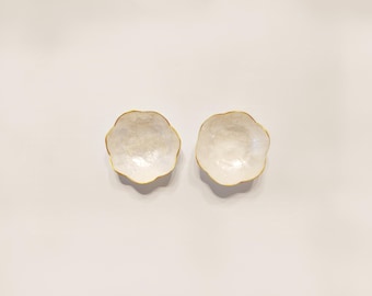 Mother of Pearl Ring Dish - Gold Edge Trinket Plate with, set of 2
