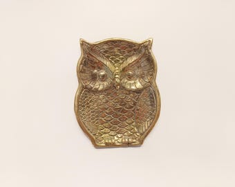 Owl palm brass ring dish, antique brass trinket plate