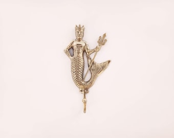 Poseidon brass wall hook - polished brass Sea God coat rack