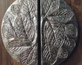 Metal Round Contemporary Front Door Pull , Leaf Sheet Texture Main Door Handle  , in Pair