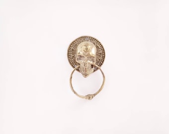 Skull Head Brass Door Knocker - Polished Front Door Decor