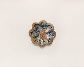 Flower Teak Wood Ring Dish - River abalone Trinket Plate
