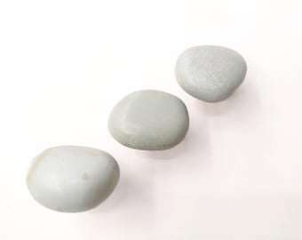 Sea Stone Cabinet Knob - Light Green River Stone - Natural Brass Hardware,  Set  of 2