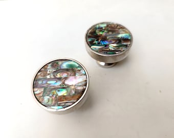 Inlaid Abalone Knob - Pearl Cabinet Round Knob with Brick Pattern , set of 2
