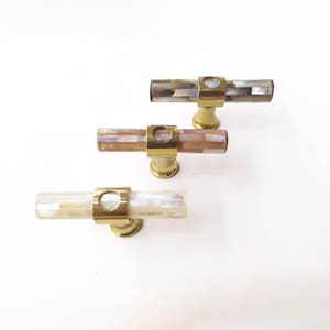 Inlaid Mother of Pearl Cabinet Knob - Brass Seashell Tube pull, set of 2