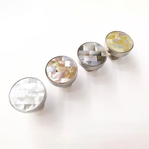 Mother of Pearl Inlaid Cabinet Knobs - Mosaic Seashell pull, Set of 2