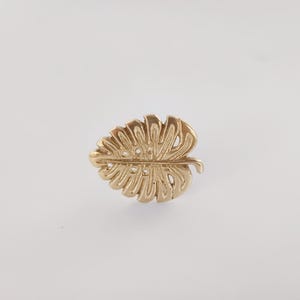 Palm leaf Brass Polished Knob - Antique brass tree leaf cabinet knob, set of 2.