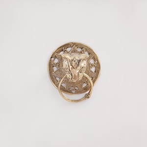 Cat Head brass door knocker, antique brass feline front door knocker