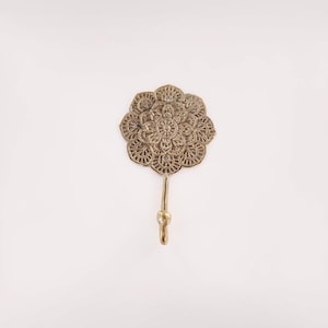 Balinese Lotus Carving Brass Wall Hook - Polished Brass Coat Rack
