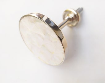 Inlaid Mother of Pearl Round Holdback- Pearl Curtain Tieback with Triangle Pattern