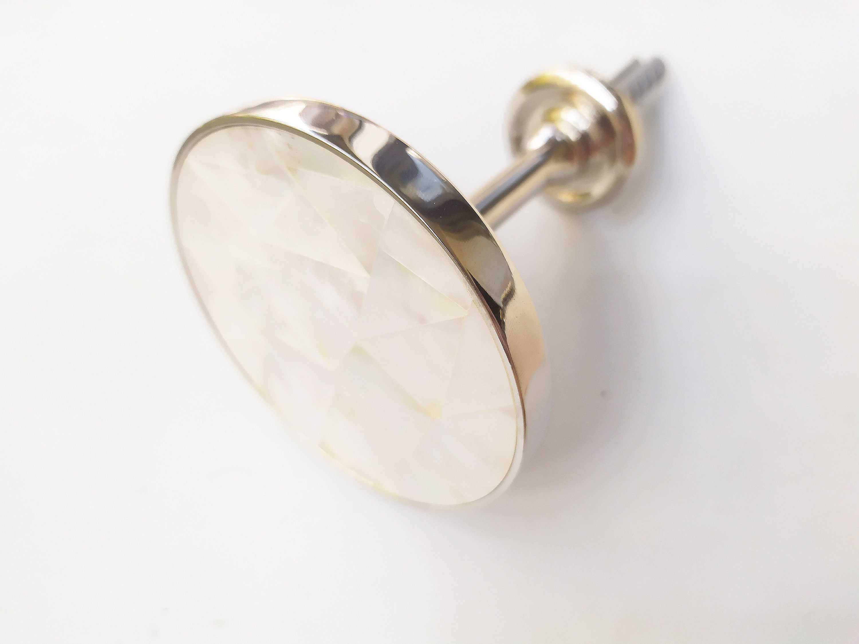 Inlaid Mother of Pearl Round Holdback- Pearl Curtain Tieback with Triangle Pattern