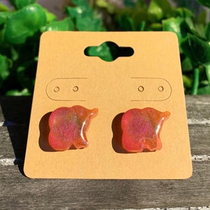 Pink Orange Resin Elephant Stud Earrings: Handmade Novelty Animal Jewellery