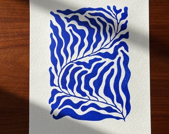 KELP | Blue | A4 | Original Linocut Print | Handmade Art Print | Wall Art | Wall Hanging | Wall Decor | Interior Design | GDSM.Prints