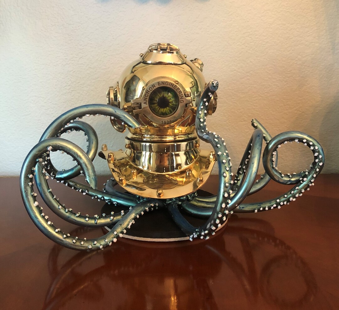Octopus/ Diving Helmet/ Ocean Art/ Sea Monster/ Tranquil/ Etsy