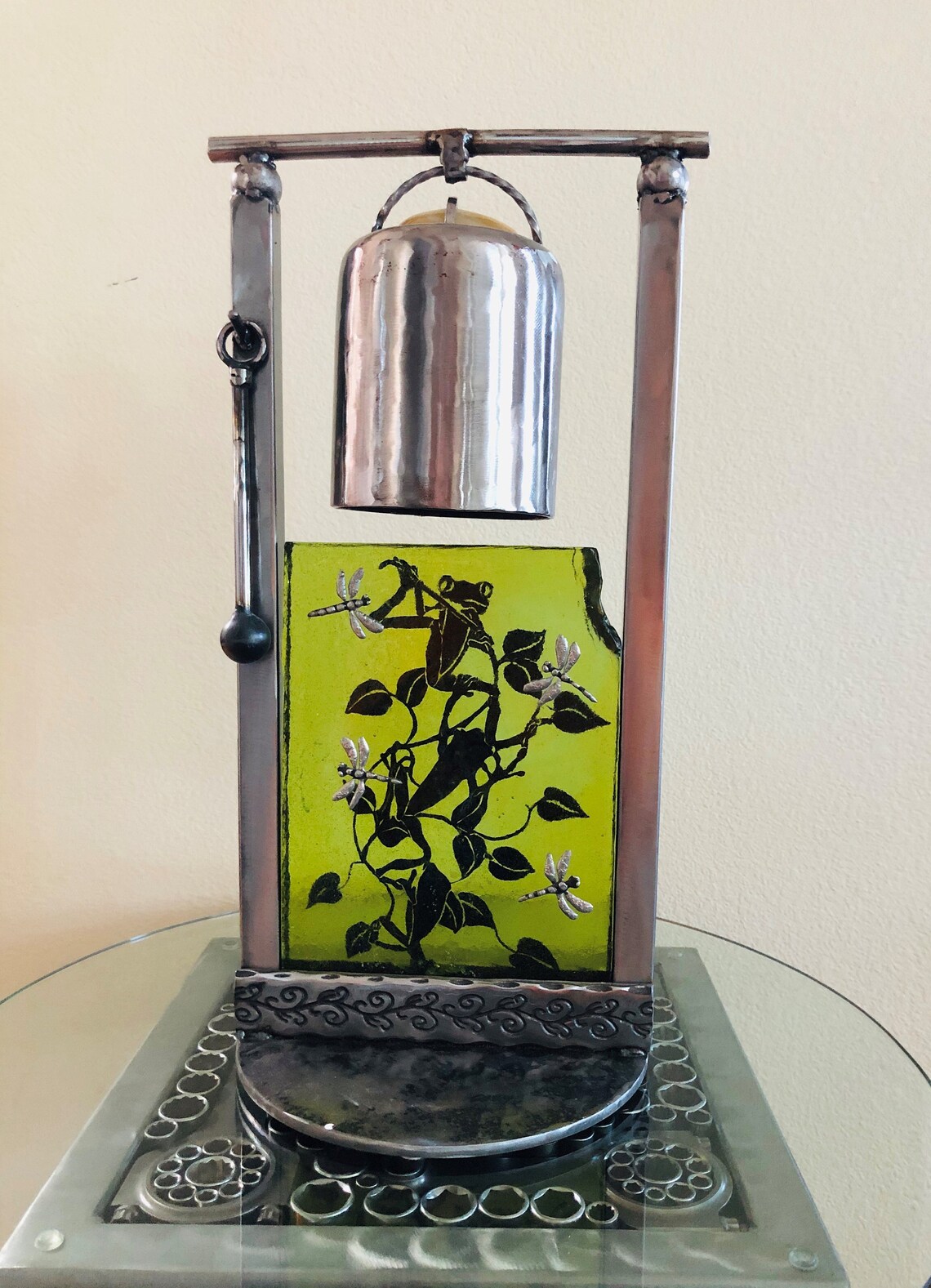 Steel & Glass CO2 Tank Bell Dinner Chime/unique Art/ Repurposed/ Whimsical/ Relaxation/ Garden