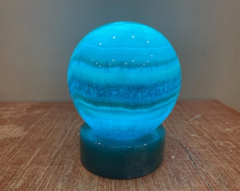 Candeeiro de mesa azul - Candeeiro de alabastro - formato globo - formato redondo - Alabastro egípcio - formato esfera