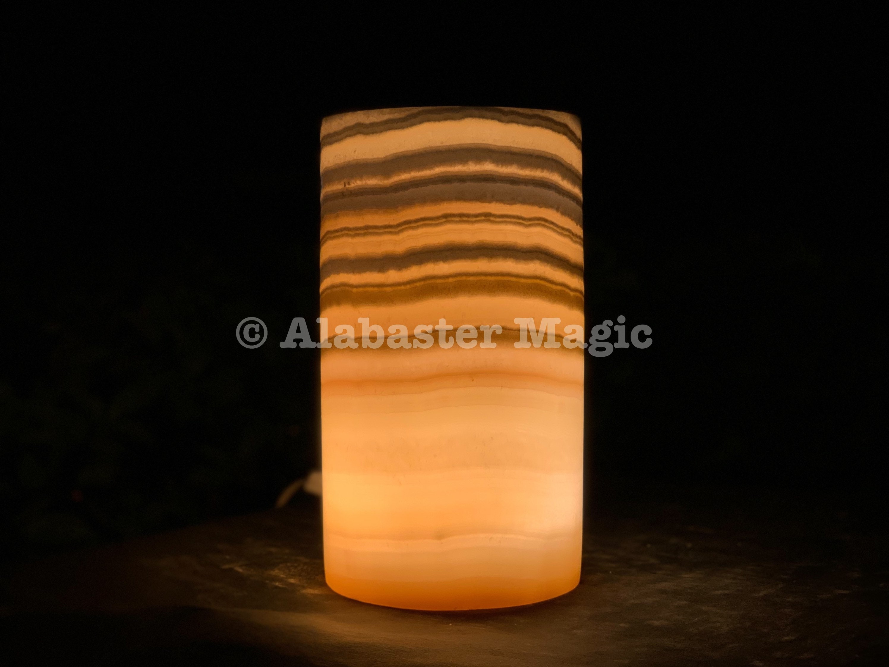 Alabaster Table Lamp Cylinder Shape Unique Stone Unique