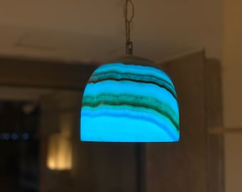 Blue Alabaster hanging lamp - pendant light - onyx - unique hanging lamp