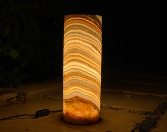 Alabaster Lamp - Table Lamp - Floor Lamp - Unique Natural colors - stone lamp - cylinder shape