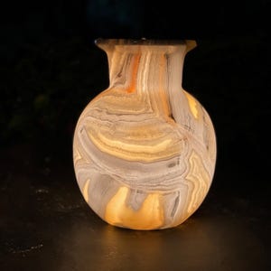 unique Alabaster table Lamp / handmade / 100 natural stone / table lamp - one solid stone- Egyptian Alabaster - translucent stone