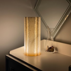 Cylinder alabaster lamp 10”/ desk lamp / table lamp / white alabaster / unique veins