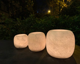 Egyptian Alabaster - candle holder - white Alabaster - round shape - 100 % by hand - natural stone - Votive Holder