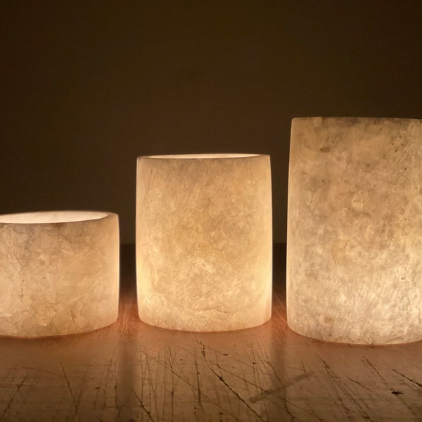 Handmade - Egyptian Alabaster - White Alabaster - cylinder shape - natural stone - candle holder