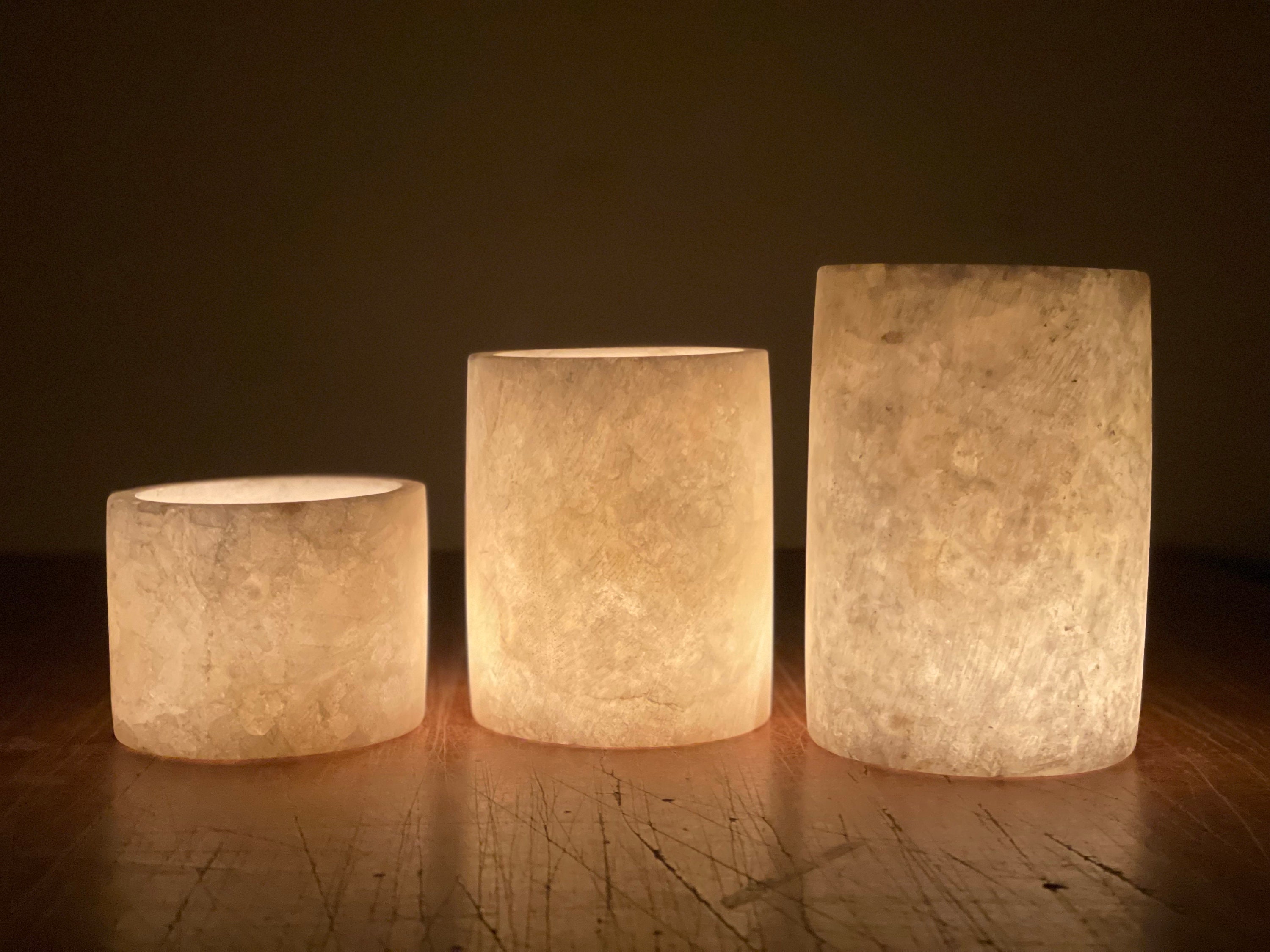Handmade - Egyptian Alabaster - White Alabaster - cylinder shape - natural stone - candle holder