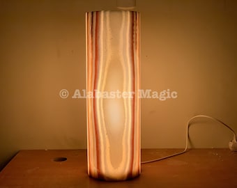 Cylinder Alabaster lamp - Floor Lamp - Solid Piece - unique veins - natural stone - Egyptian Alabaster