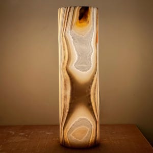 Cylinder Alabaster table lamp - unique color - one piece of stone